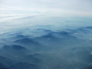 Chinese mountains with valley fog
