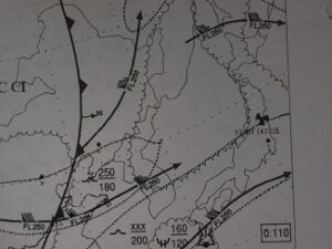 Fukushima radiation alert on aero weather chart