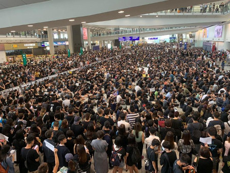 Protesters at Hong Kong International Airport