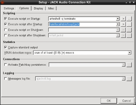 Configuring Jack Audio to use the ALSA
loopback device and copy PSK-31 and MT63 signals.