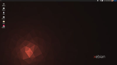 the xfce dark themed desktop of Xebian Linux (Debian Sid based)