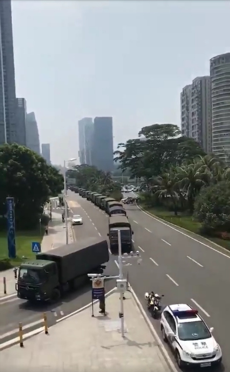 Military build up Shenzhen, China, 25 km northwest of Hong Kong.