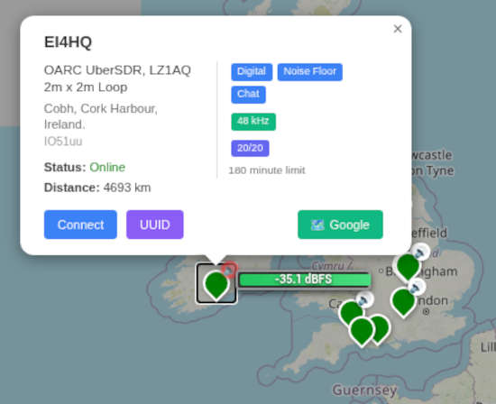 Hover over some UberSDR map markers to hear signal previews.
