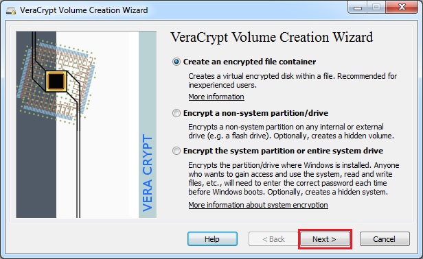 Create a Veracrypt encrypted file container