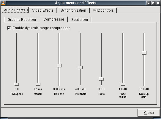 VLC audio setting for dynamic amplitude compression - volume and replay gain